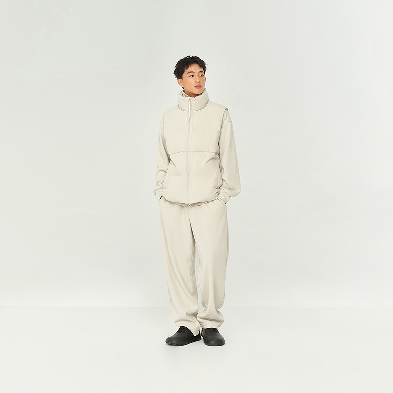 MODE COMMUTER | MC竖条纹肌理混纺挺括抗皱基础百搭立领羽绒马甲