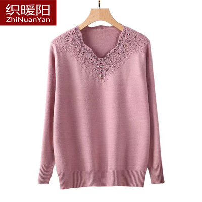 羊毛减龄V领大码新款妈妈羊毛衫