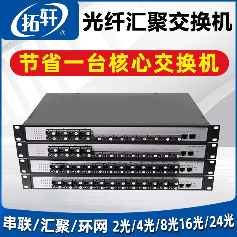 拓轩汇聚光纤交换机16光电转换器