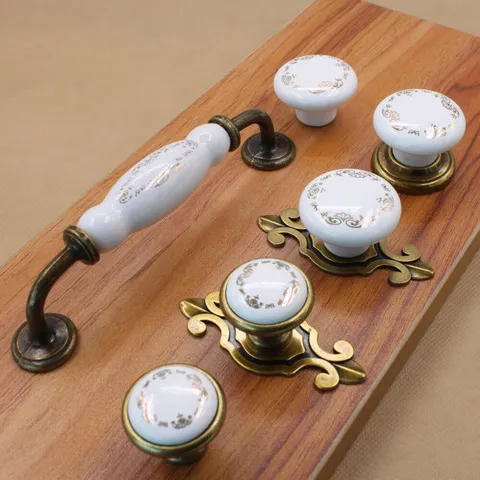 柜子把手陶瓷衣柜门锌合金单孔现代抽屉橱柜田园家具仿古拉手圆形