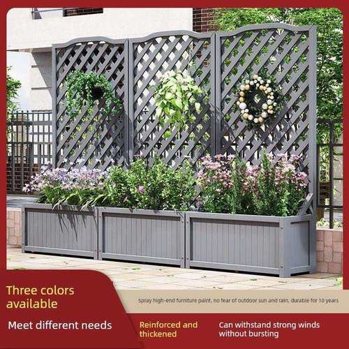 防腐木花箱户外庭院爬藤花盆架子装饰阳台实木种植箱隔断栅栏花架