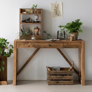 润家家居复古实木书桌简约写字台老松木带抽屉办公桌电脑桌工作台