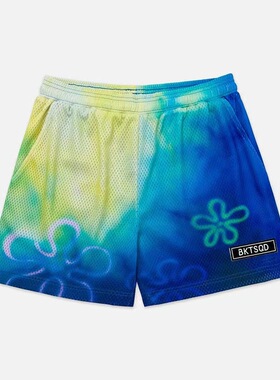 BKTSQD四分美式渐变色篮球短裤男士卡通海洋风网眼夏季速干运动裤