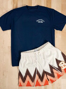 美式BKTSQD潮牌数码印花速干跑步运动健身宽松大码休闲篮球短裤男