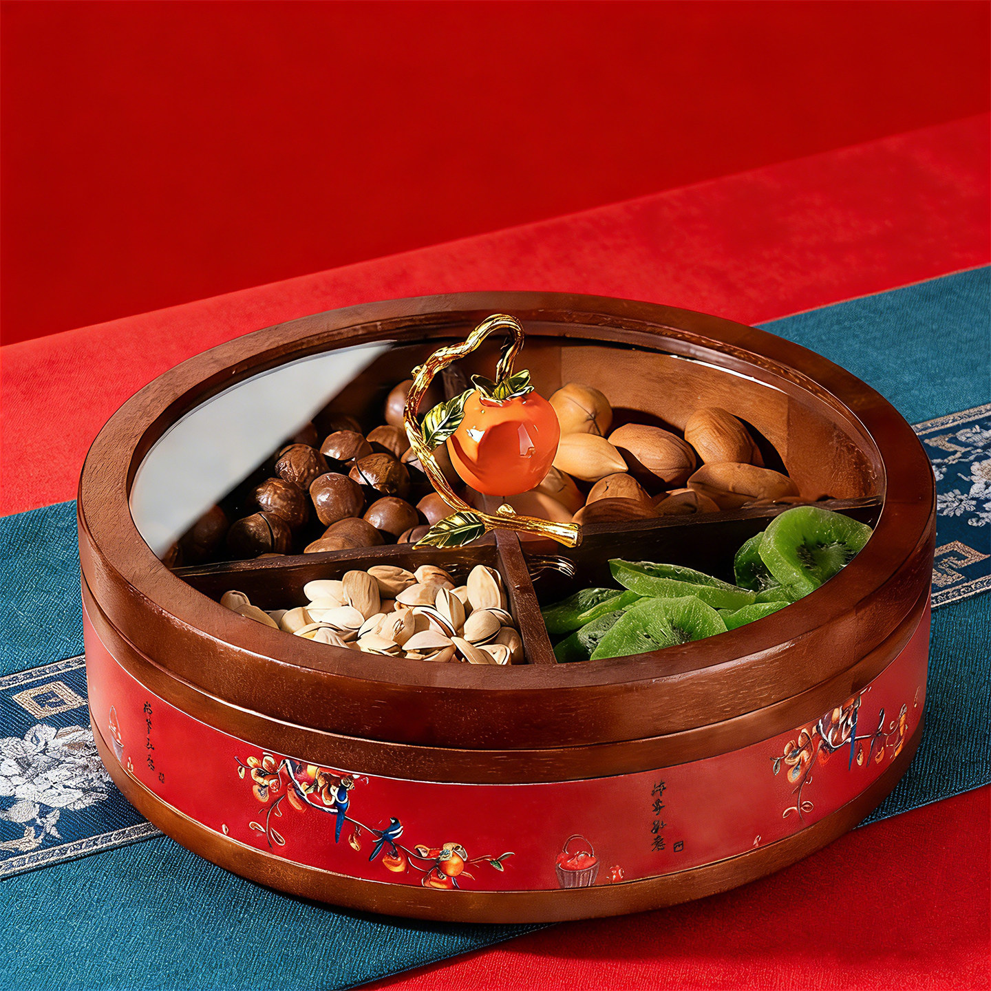 新中式实木干果盒家用轻奢高档柿柿如意水果盘零食收纳盒送礼新年,餐饮具,果盆/果盘/果篮,淘宝优惠券,粉丝福利购,淘宝优惠卷