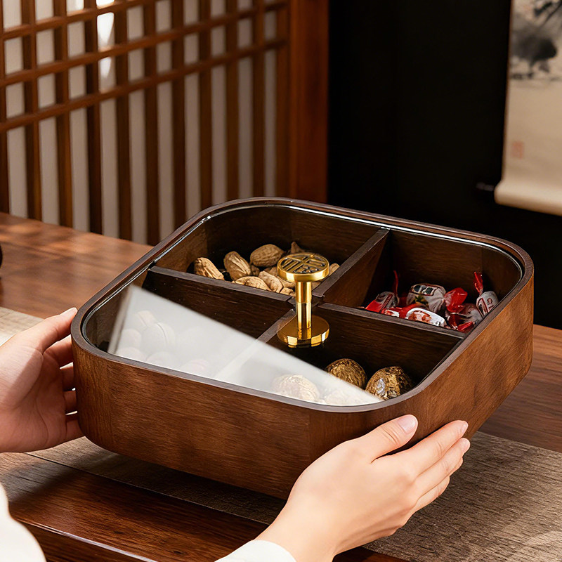 实木干果盒家用客厅零食收纳盒中式瓜子糖果分格水果盘2026新款