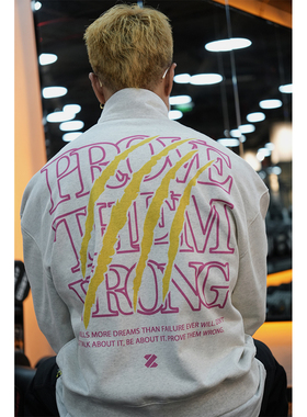 ZEKE LAB「撕裂证明」拉链夹克外套重磅薄绒立领开衫卫衣宽松休闲