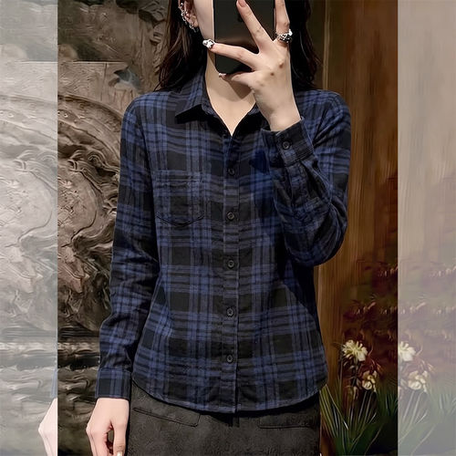 秋季新款格子翻领宽松显瘦衬衫女