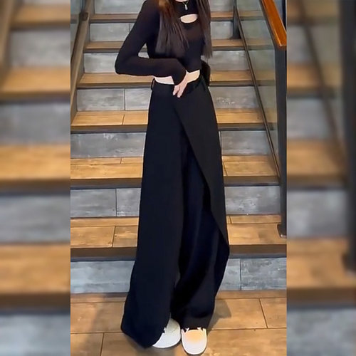 不规则拼接直筒阔腿裤女2026秋季新款炸街垂感西装裤设计感长裤子