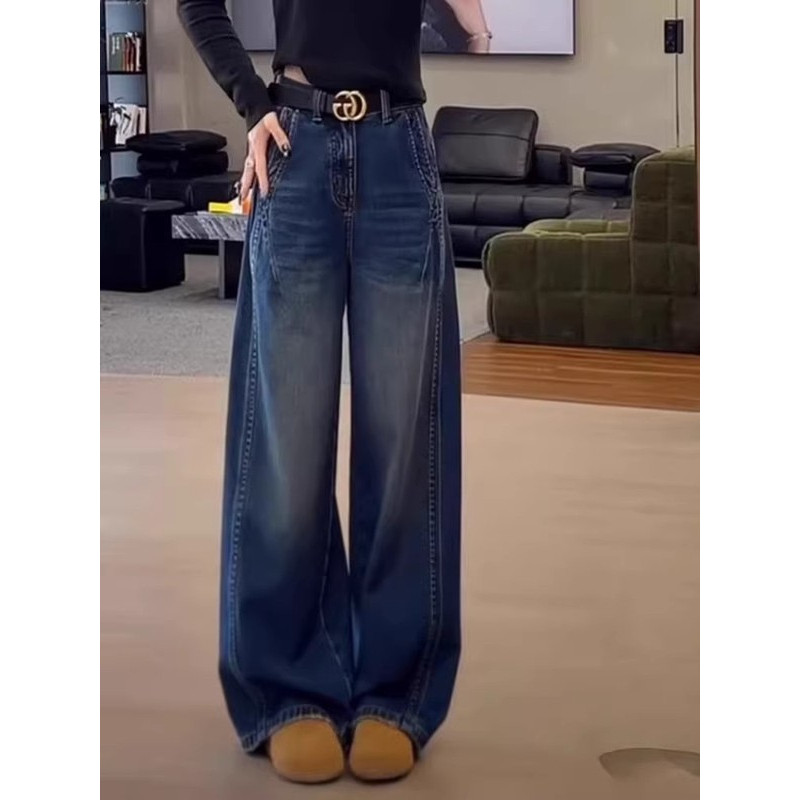 牛仔裤女2026年冬季新款爆款裤子加绒加厚长裤高腰蓝色百搭阔腿裤,女装/女士精品,牛仔裤,淘宝优惠券,粉丝福利购,淘宝优惠卷