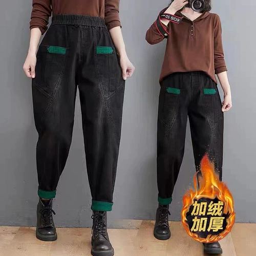 Джинсы, осенние ретро штаны, оверсайз, большой размер, эластичная талия