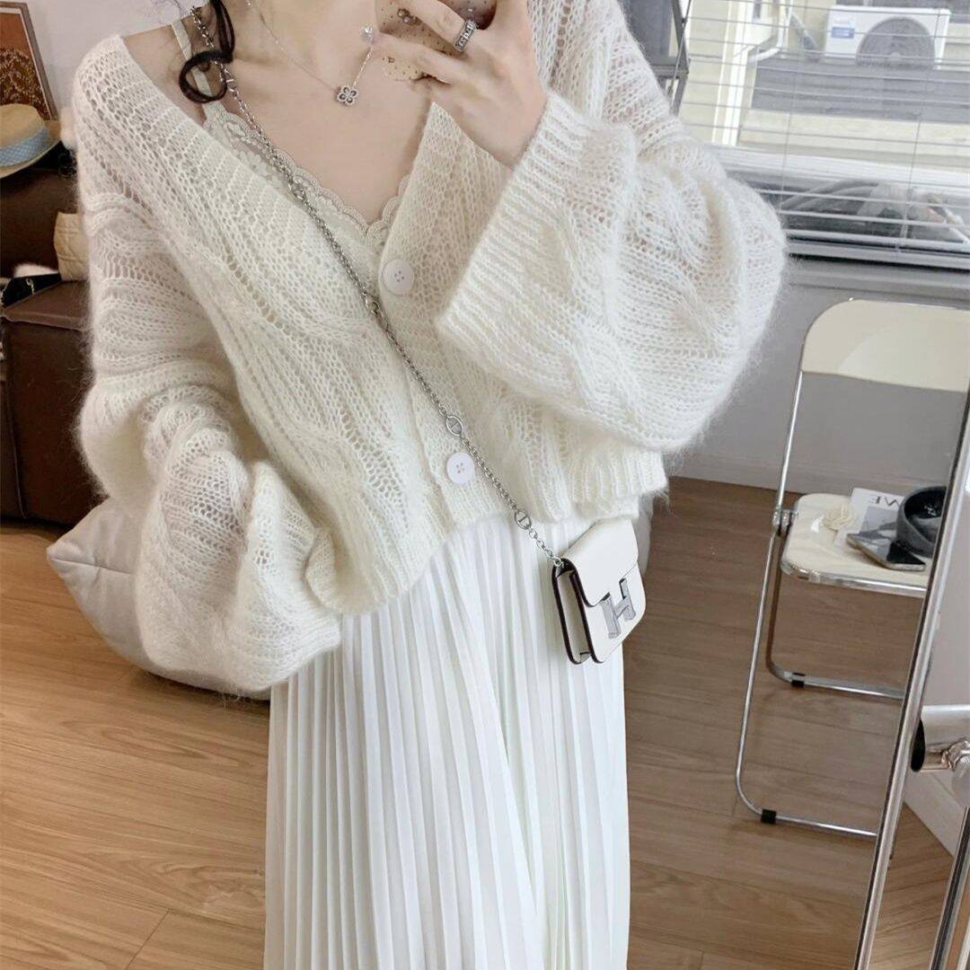 好美好百搭~25秋新慵懒V领短款马海毛针织开衫 女 时尚温柔小外套