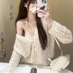 好浪漫呀~26新甜蜜约会精致镂空针织小衫百搭小开衫 女秋纯欲上衣