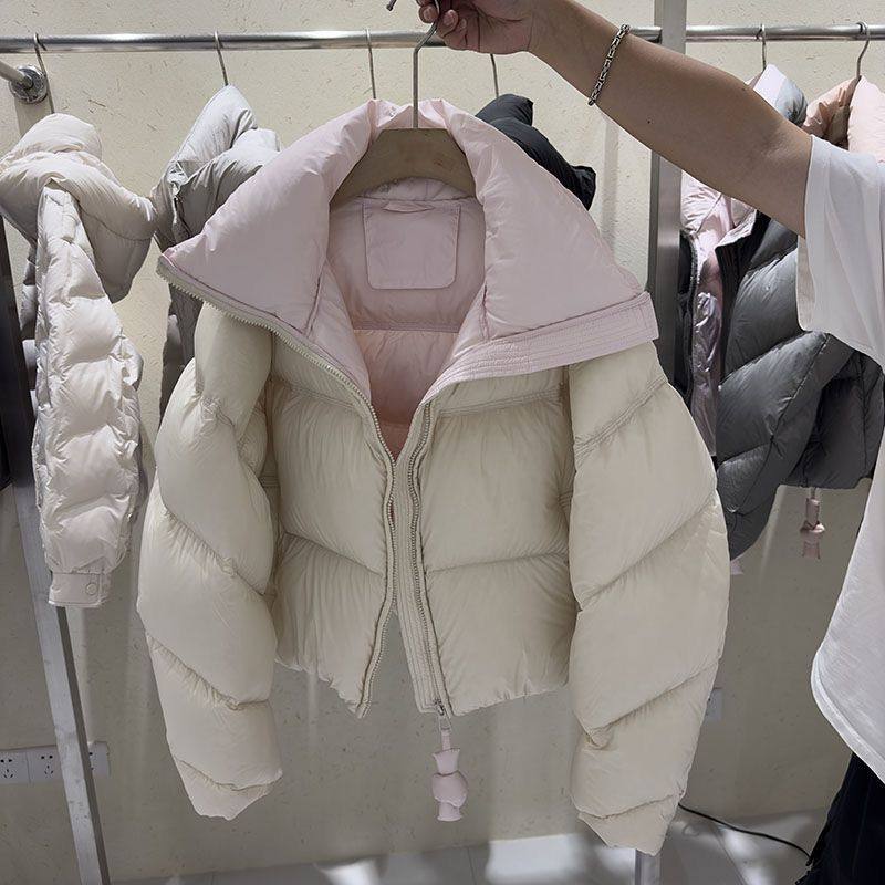 学院风短款棉服拼色棉服
