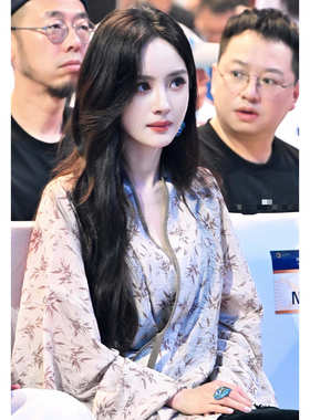 女明星同款~慵懒时尚竹叶印花汉服罩衫外套 大幂幂古风系带开衫潮