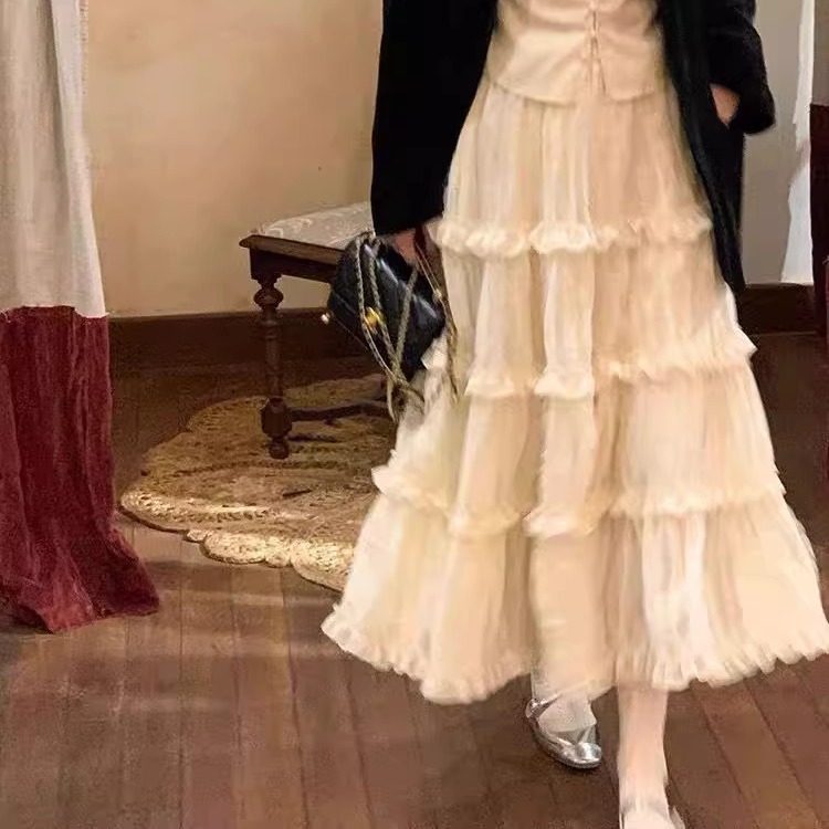 大摆网纱裙仙女A字裙蕾丝绝美