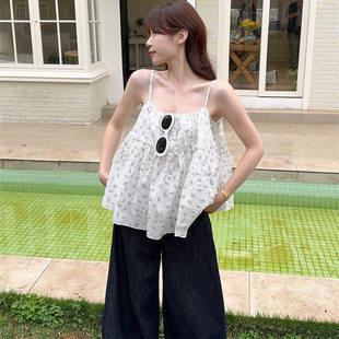 小兰花外穿碎花吊带背心女夏新款泰式小上衣 甜美减龄宽松娃娃衫