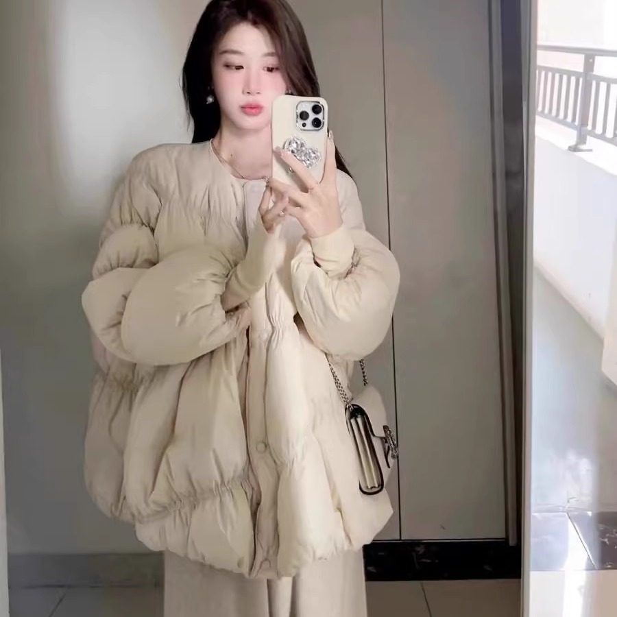 中长款韩系宽松泡泡袖棉服