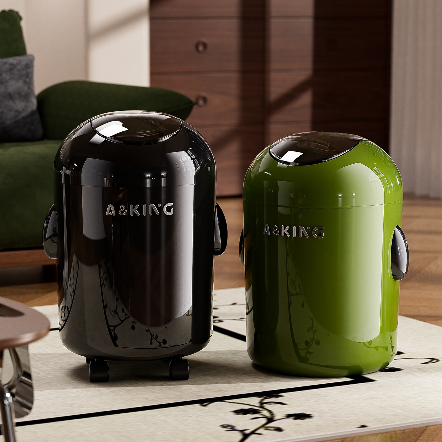 垃圾桶家用2026新款高颜值中古风垃圾桶客厅卧室可移动带盖大容量