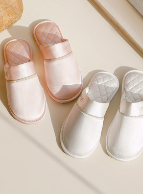 奢华缎面家居拖鞋 结婚礼物男女情侣仿真丝四季拖鞋女款