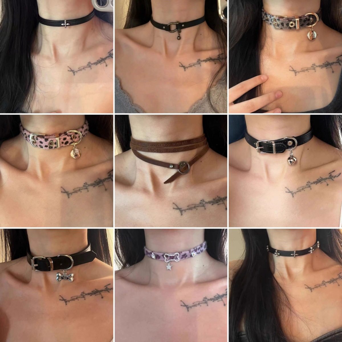 Y2K辣妹骨头星星十字架皮质项圈项链小众亚文化朋克choker锁骨链