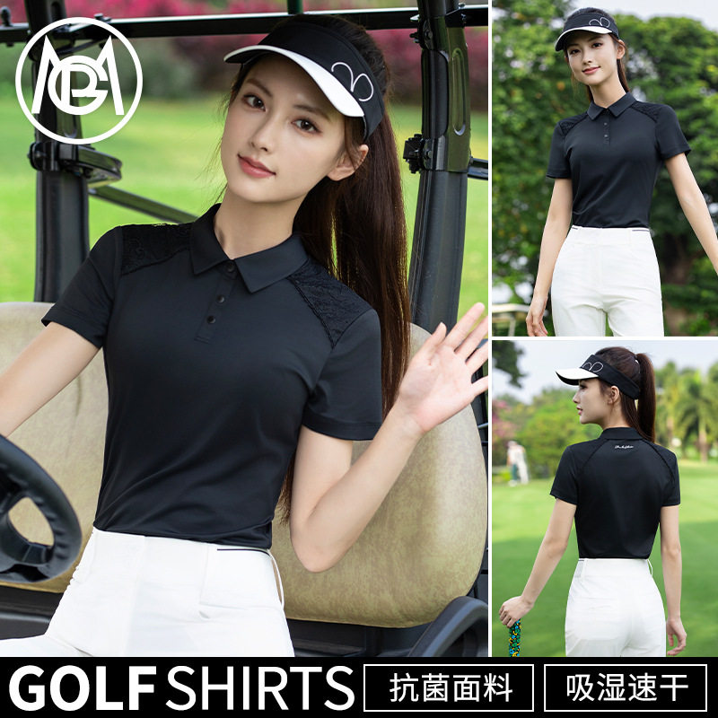 PGM高尔夫女装春夏蕾丝肩部Polo