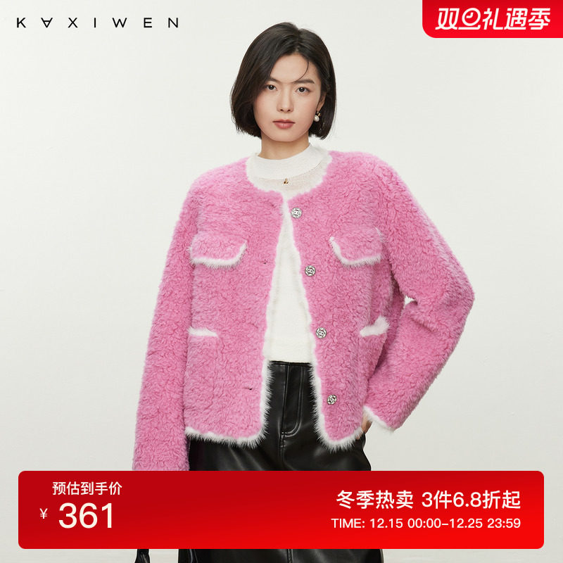 佧茜文气质简约水貂毛边外套