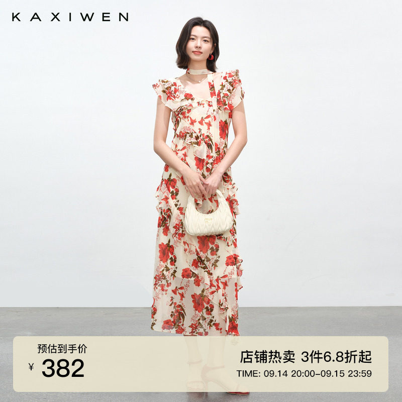 法式浪漫印花无袖连衣裙图片