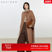 佧茜文复古通勤羊毛羊绒大衣潮流冬季 外套 翻领中长款 新款 女装