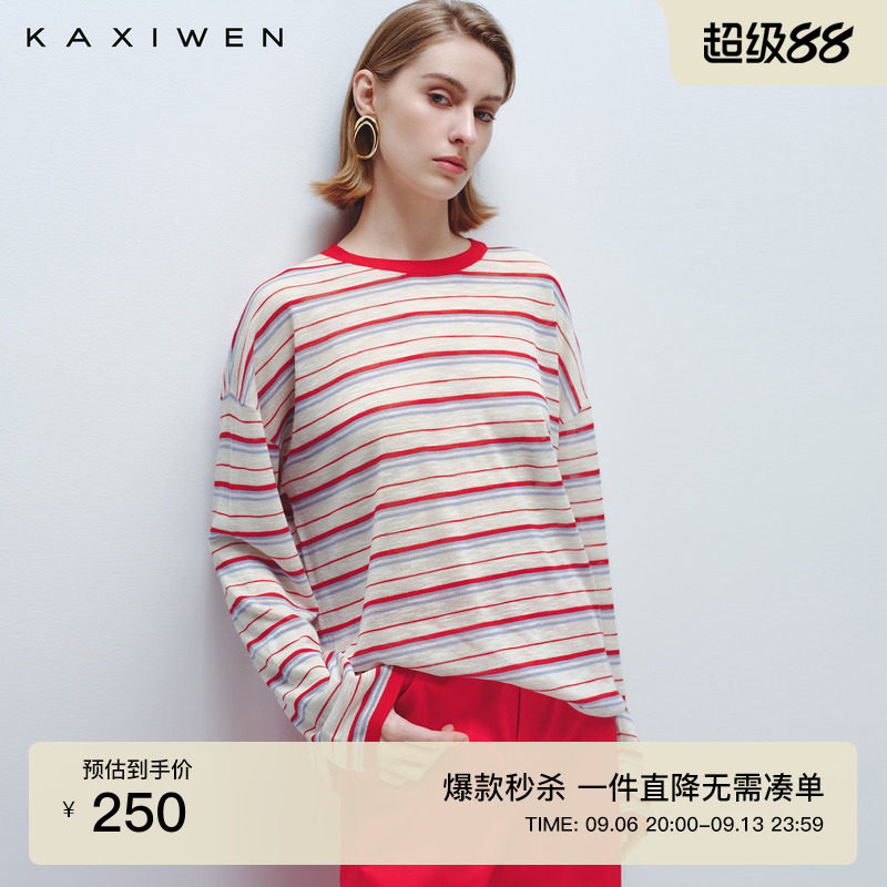 休闲撞色条纹圆领针织衫图片