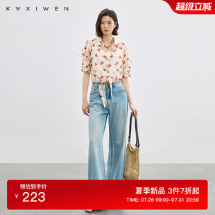 简约浪漫玫瑰印花上衣女 佧茜文轻盈系带衬衫 2025夏季 新款 时尚