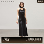 佧茜文100%醋酸吊带裙2026春季 新款 气质优雅垂顺肌理感显瘦连衣裙