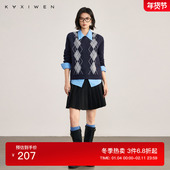 新款 佧茜文MIU系菱格针织衫 2025冬季 学院风重工细闪银丝圆领上衣