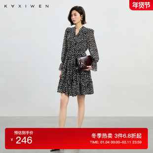 佧茜文优雅气质波点印花连衣裙2025春季新款法式设计款蛋糕裙女