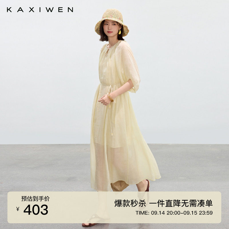 苎麻轻盈宽松收腰连衣裙图片