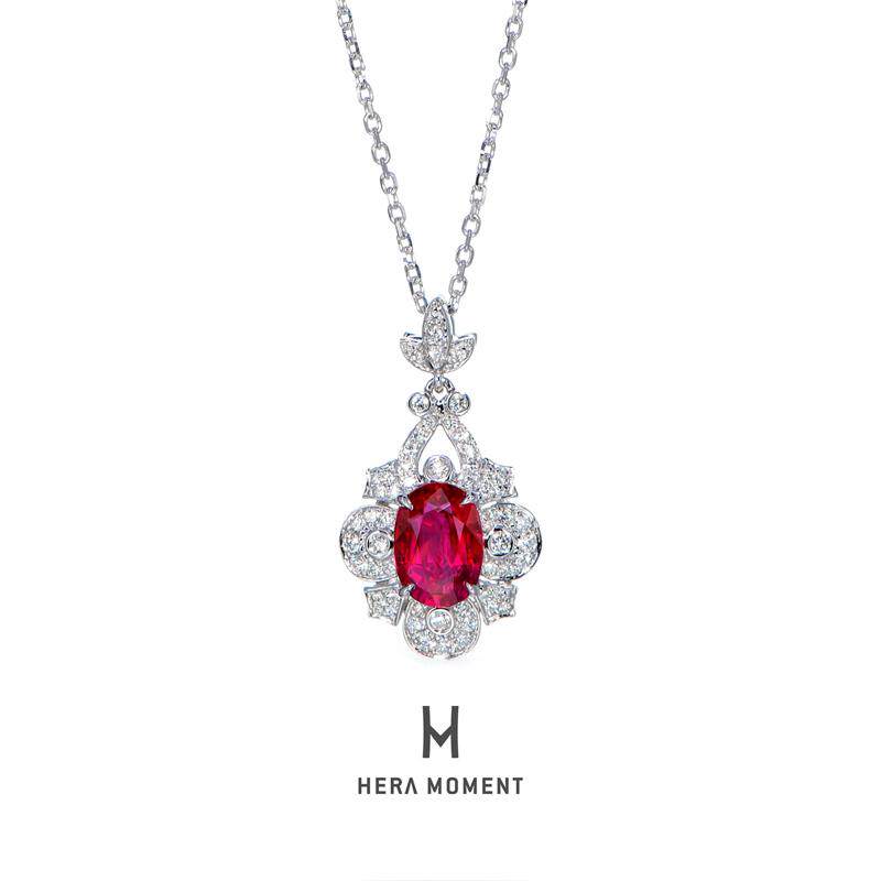 步步生莲|18K金无烧鸽血红红宝石链坠 红宝石1.05ct GRS国际证书