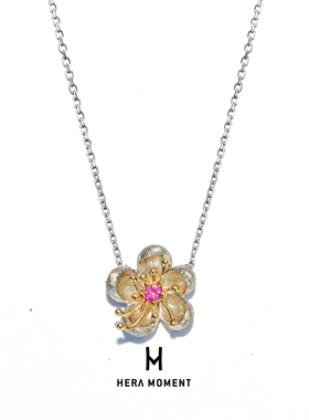 赫拉臻藏 梅 18K金天然红色蓝宝石梅花项链 含调节链原创设计