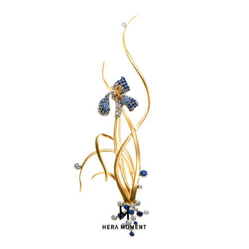 赫拉臻藏黄18K金设计感兰花胸针