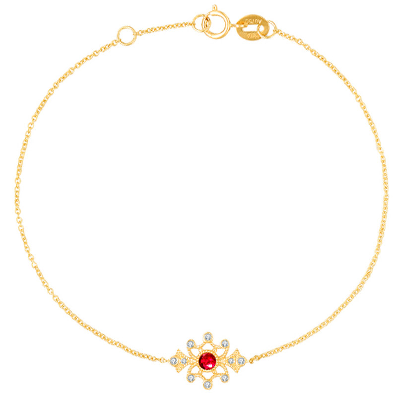 18k金天然红宝石手链节日礼物