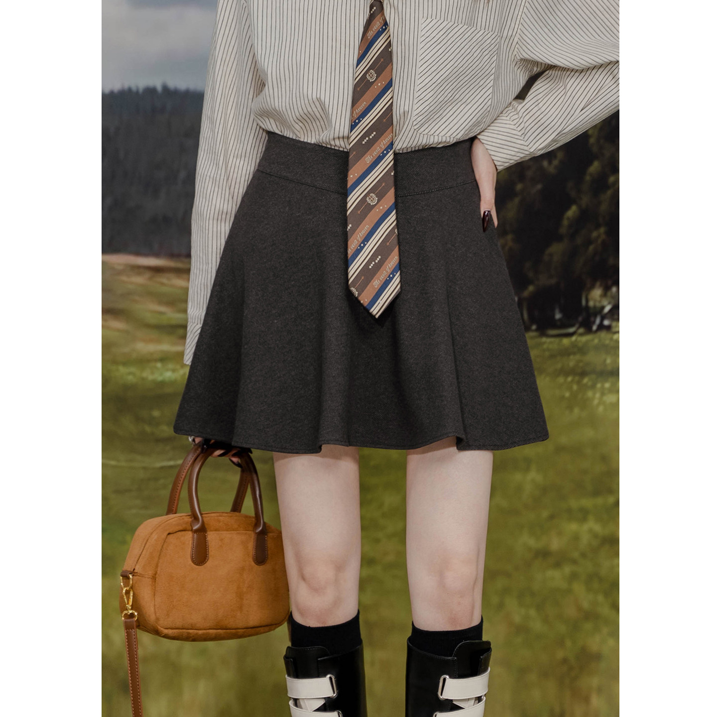 复古高腰毛呢短裙女防走光内衬简约百搭A字大摆荷叶边呢子半身裙,女装/女士精品,半身裙,淘宝优惠券,粉丝福利购,淘宝优惠卷