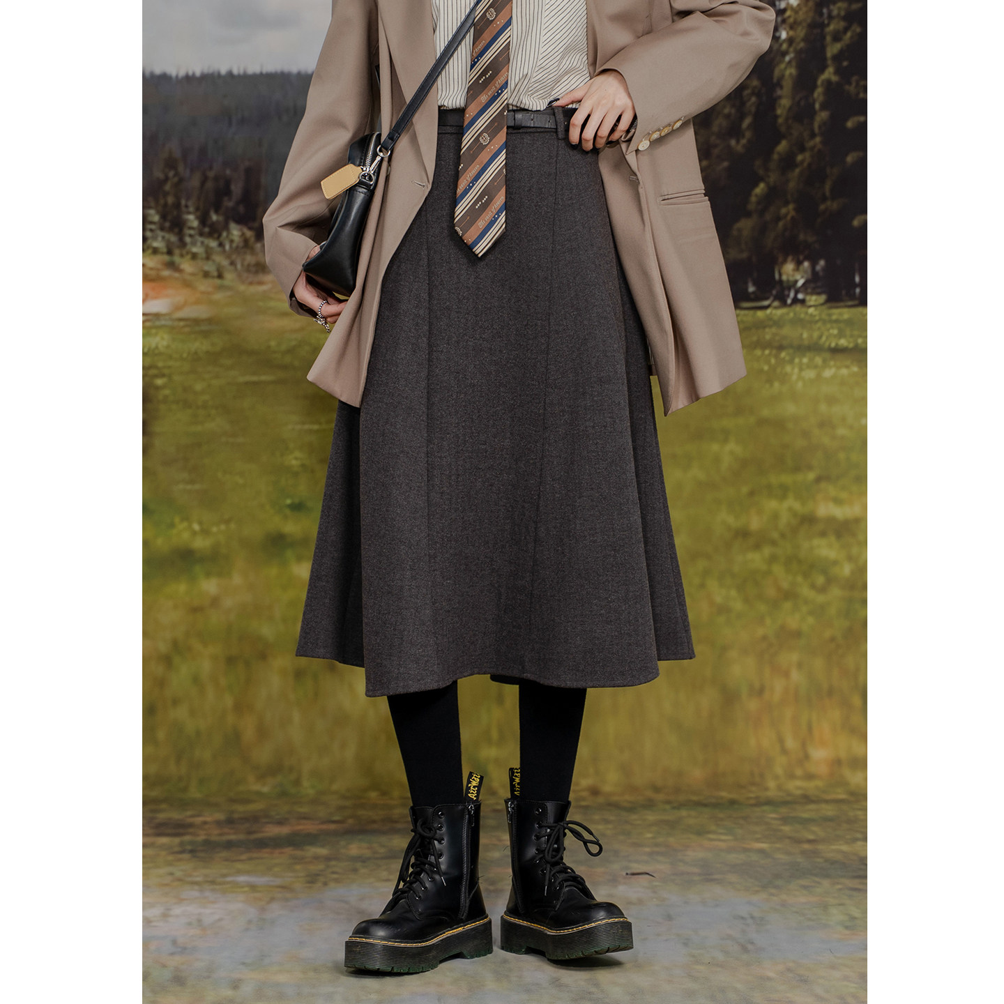 复古毛呢西装半身裙女高腰拼接垂感高智气质呢子休闲A字中长裙春,女装/女士精品,半身裙,淘宝优惠券,粉丝福利购,淘宝优惠卷