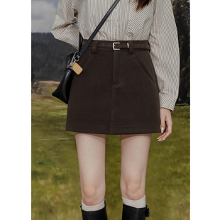 复古高腰毛呢半身裙女简约百搭防走光内衬呢子修身 包臀A字短裙秋