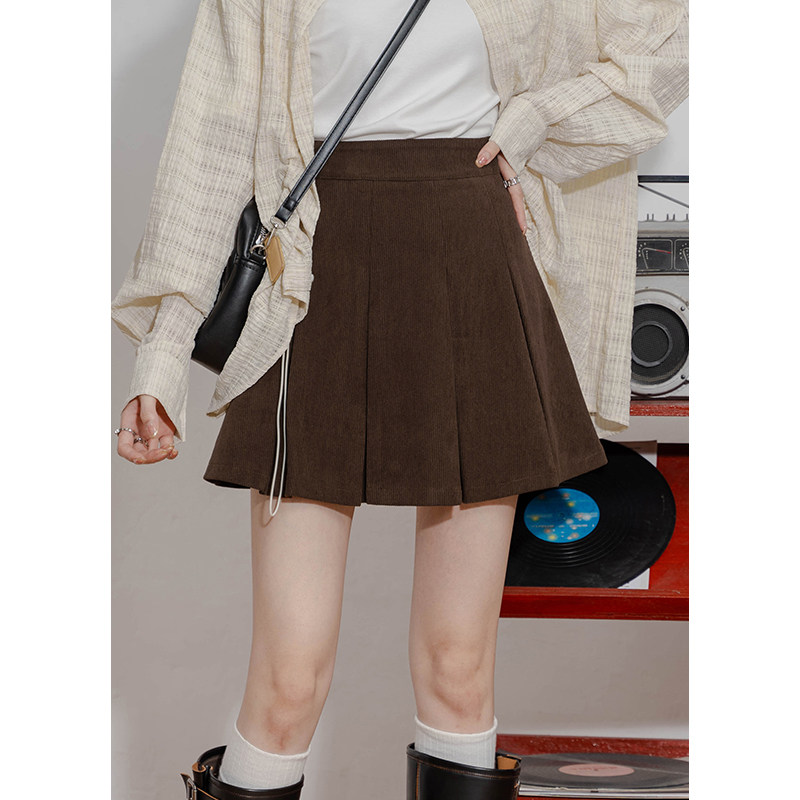 复古A字灯芯绒蓬蓬半身裙图片