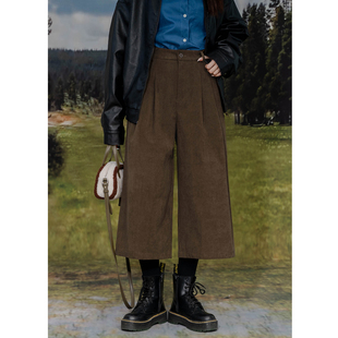简约百搭条绒宽松休闲八分裤 显瘦直筒裤 高腰西装 复古灯芯绒阔腿裤