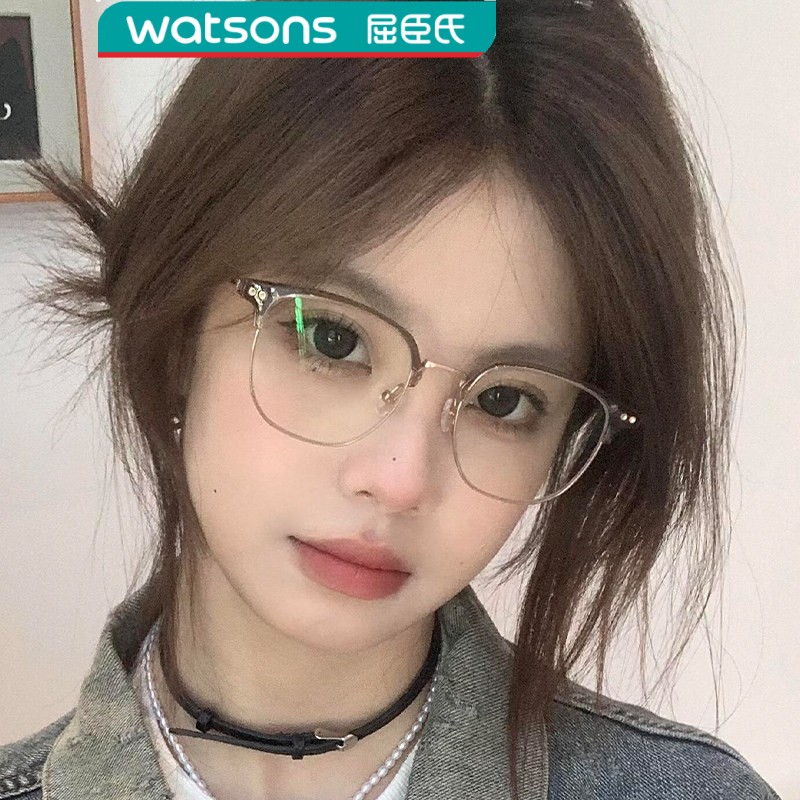 屈臣氏超轻橄榄绿半框眼镜框女款近视可配有度数方圆脸显脸小眼镜