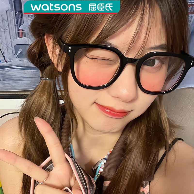 屈臣氏纯欲腮红眼镜女黑框素颜神器自带妆感显瘦眼镜框可配近视度