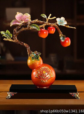 珐琅彩事事如意柿子摆件客厅玄关博古架酒柜装饰品搬新家乔迁礼物