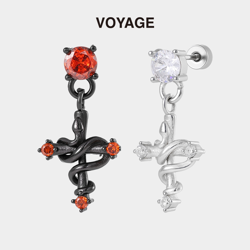 小众缠绕小蛇十字架钛合金耳钉女