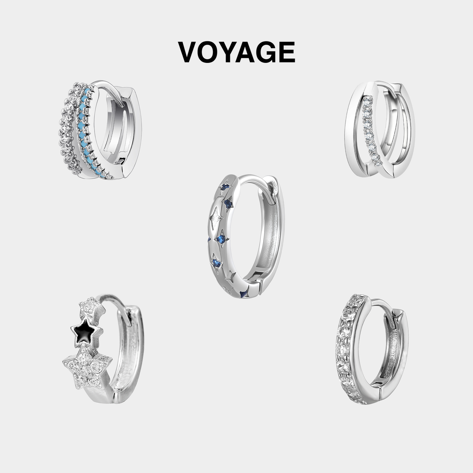 海蓝色锆石耳环素圈耳钉秋冬耳饰