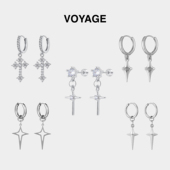 银色十字架锆石吊坠耳环男款 钛合金耳钉轻奢男士 钛钢耳坠秋冬耳饰